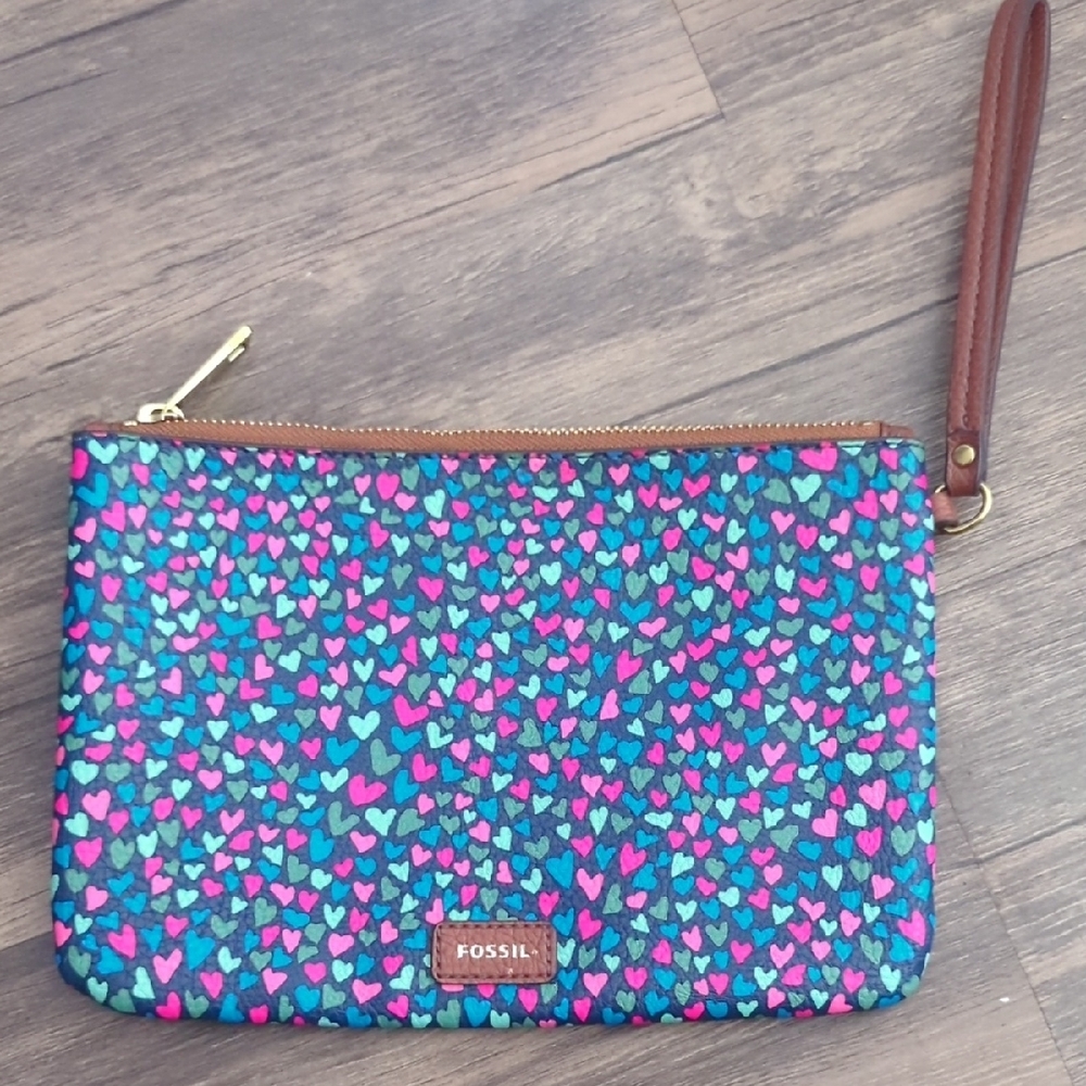 Fossil Blue and Pink Floral Wristlet Clutch